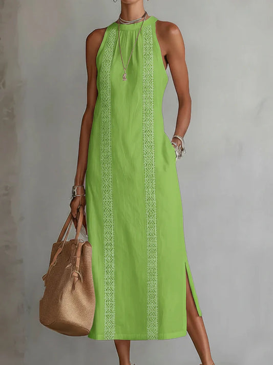 Jimena- Vestido de lino cuello mao