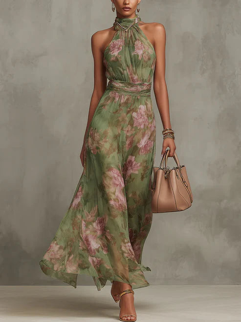 Angelica- Elegante vestido largo con estampado floral
