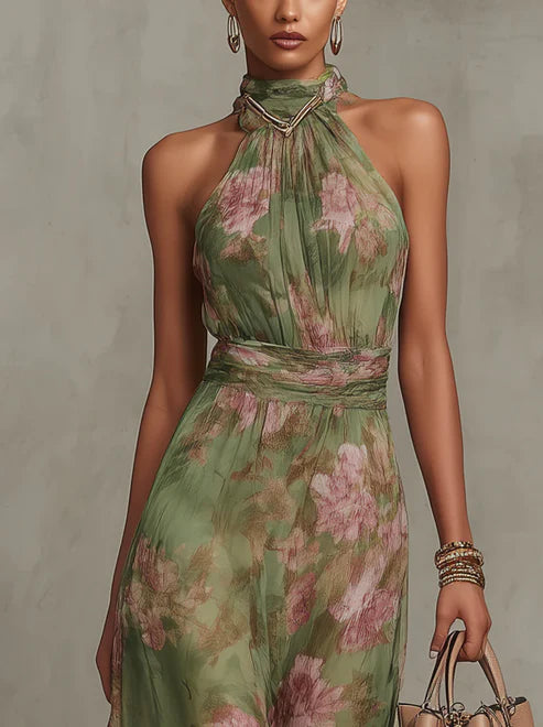 Angelica- Elegante vestido largo con estampado floral