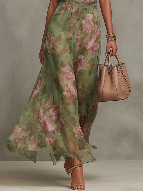 Angelica- Elegante vestido largo con estampado floral