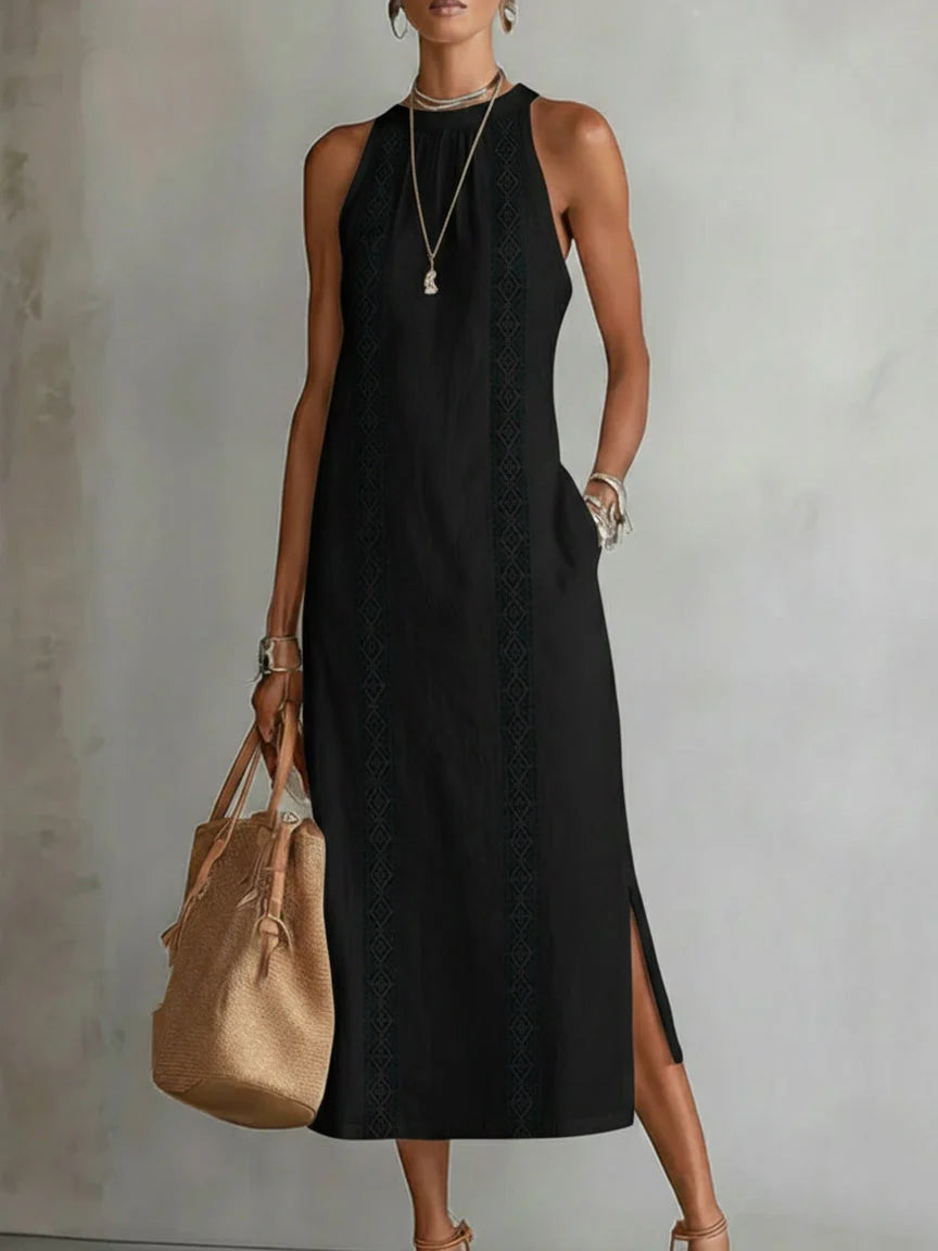 Jimena- Vestido de lino cuello mao