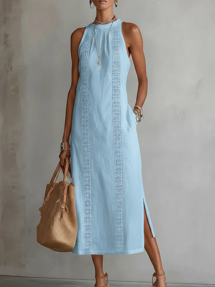 Jimena- Vestido de lino cuello mao
