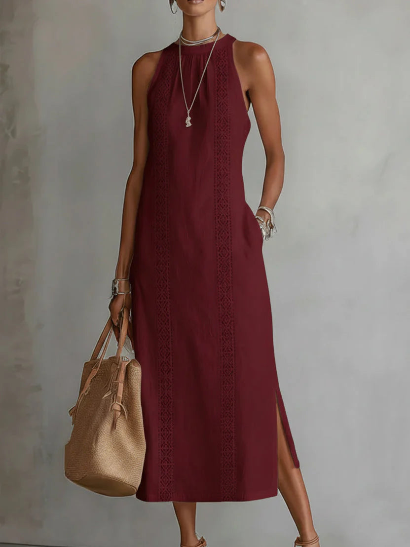 Jimena- Vestido de lino cuello mao