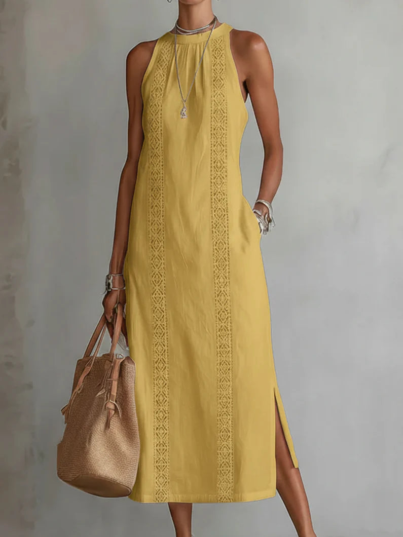 Jimena- Vestido de lino cuello mao