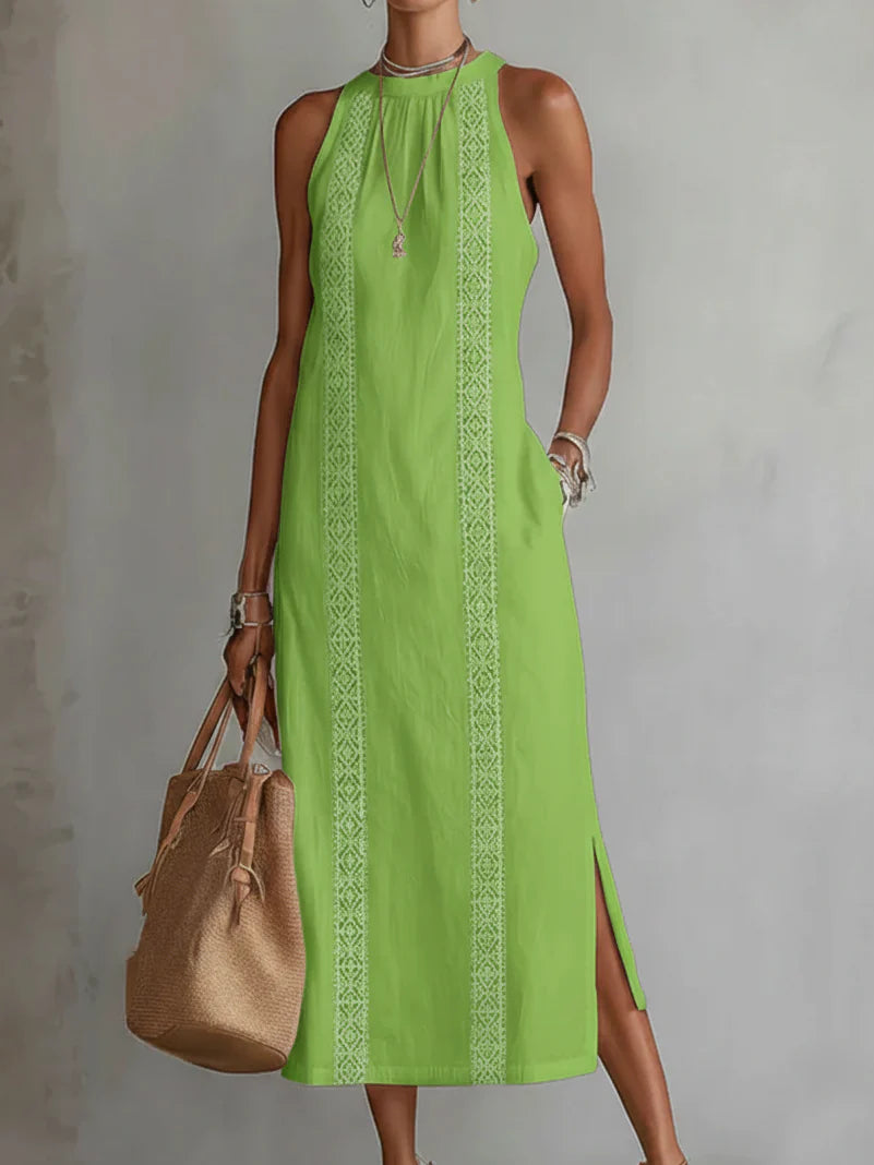 Jimena- Vestido de lino cuello mao