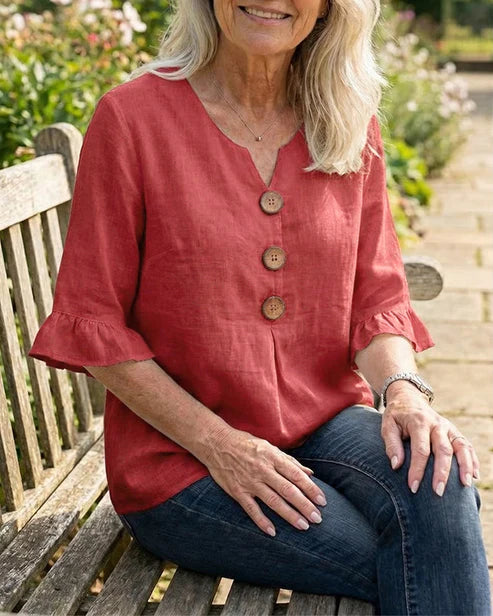 Sofía- Blusa con botones de madera y volantes