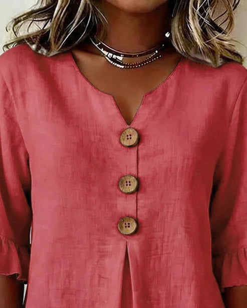 Sofía- Blusa con botones de madera y volantes