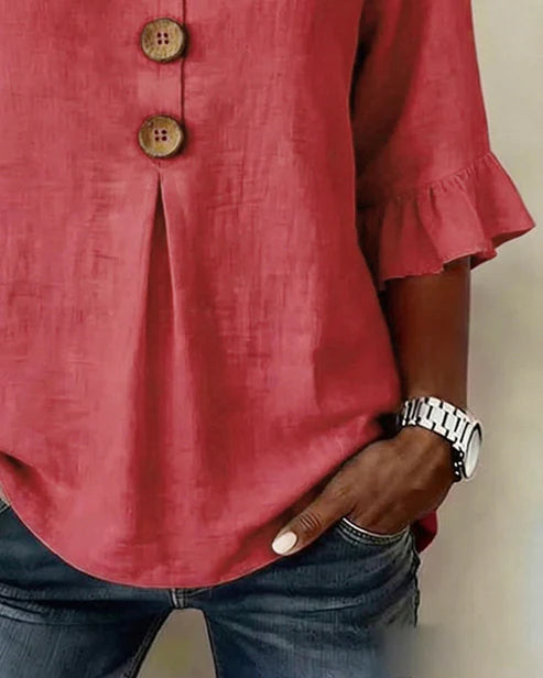 Sofía- Blusa con botones de madera y volantes
