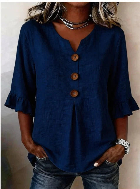 Sofía- Blusa con botones de madera y volantes