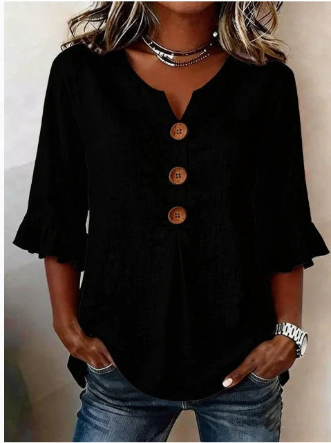 Sofía- Blusa con botones de madera y volantes