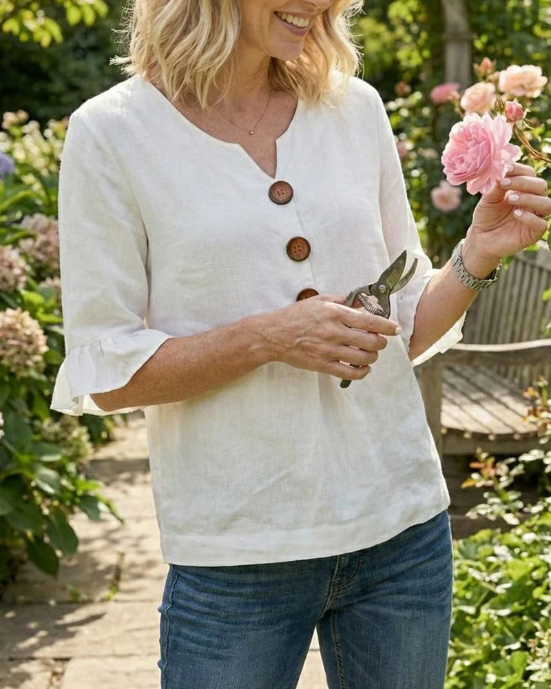 Sofía- Blusa con botones de madera y volantes
