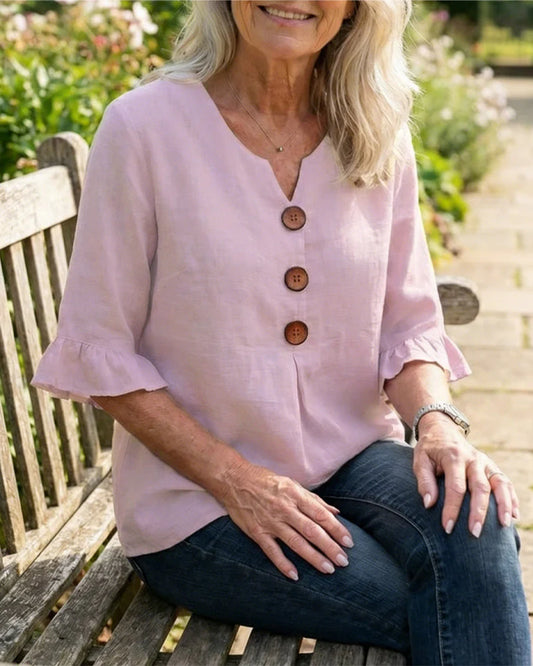 Sofía- Blusa con botones de madera y volantes