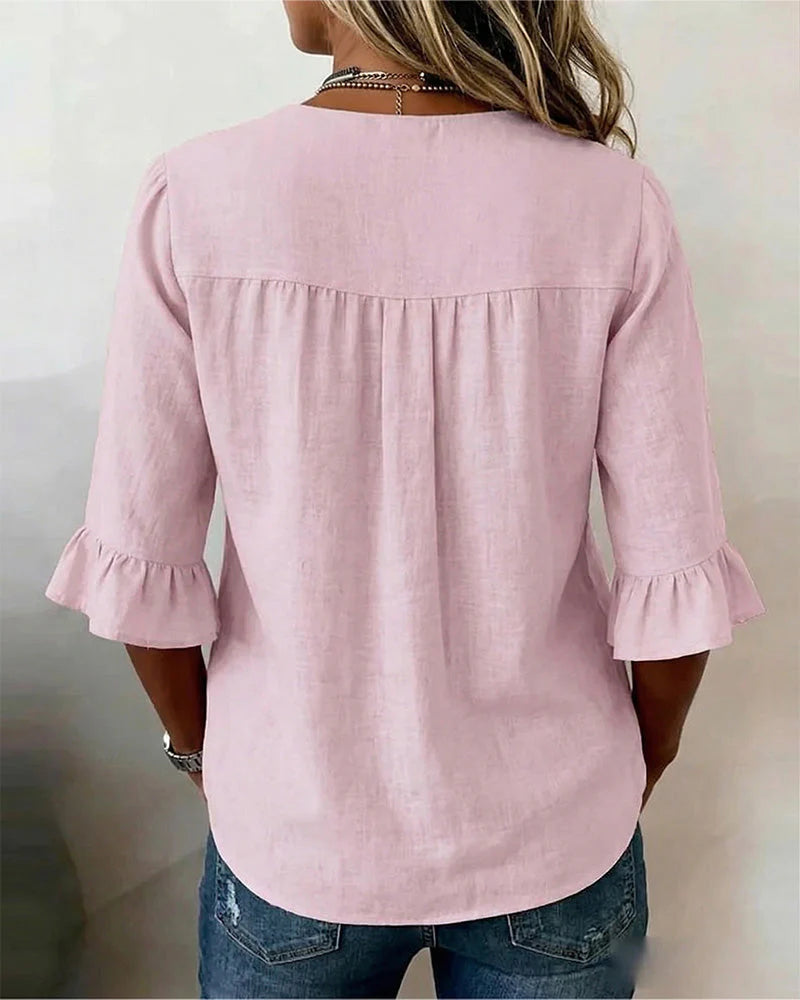 Sofía- Blusa con botones de madera y volantes